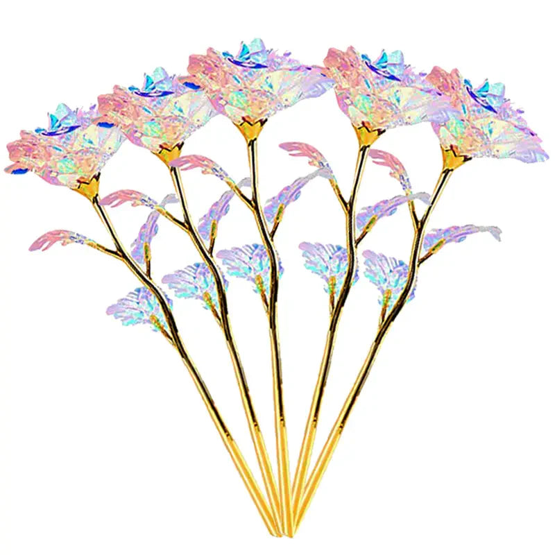 Rose Golden Crystal Artificial Rose Flowers - Pack of 10-0