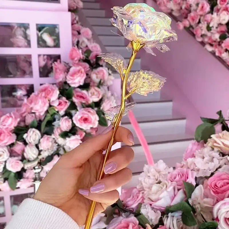 Rose Golden Crystal Artificial Rose Flowers - Pack of 10-3