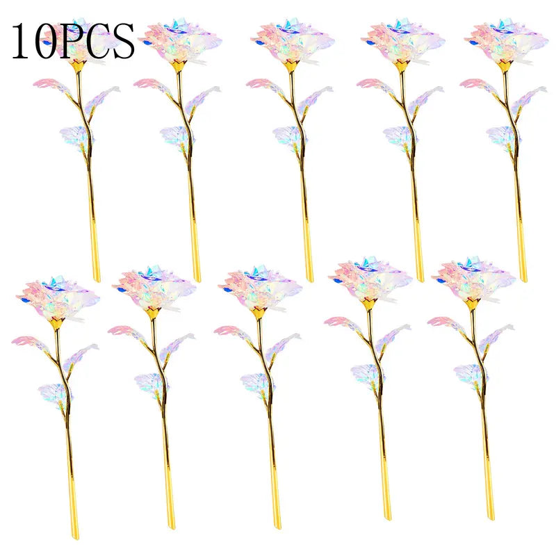 Rose Golden Crystal Artificial Rose Flowers - Pack of 10-1