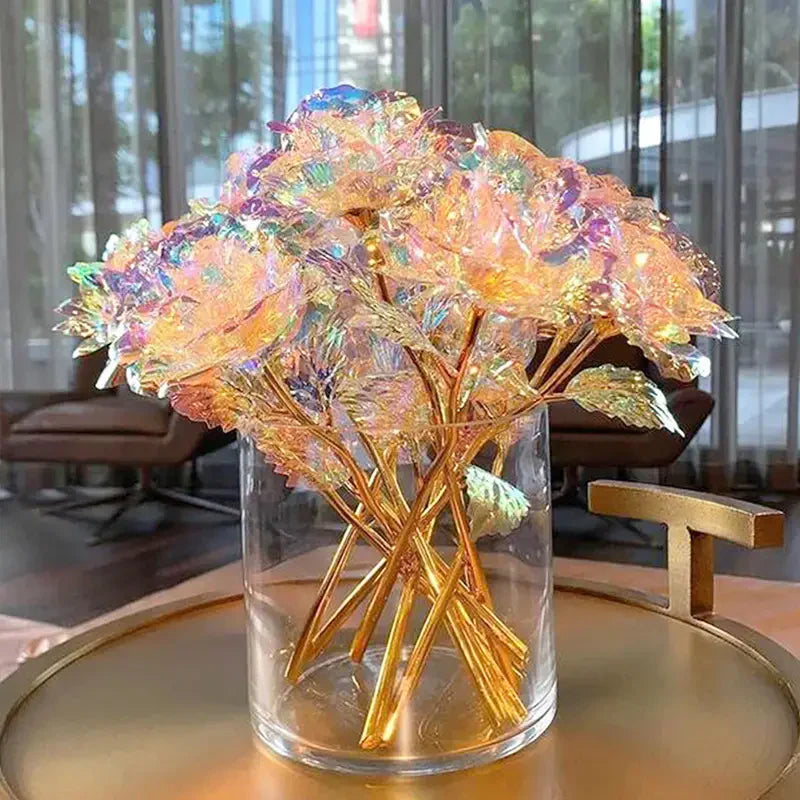Rose Golden Crystal Artificial Rose Flowers - Pack of 10-2